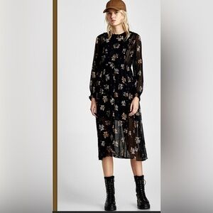 Zara Blogger Favorite Gothic Dark Floral Babydoll Long Sleeve MIDI Dress…